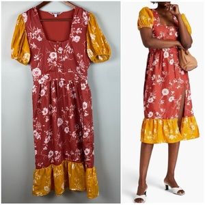 Walter Baker Cara floral-print crepe de chine color block midi dress size Small